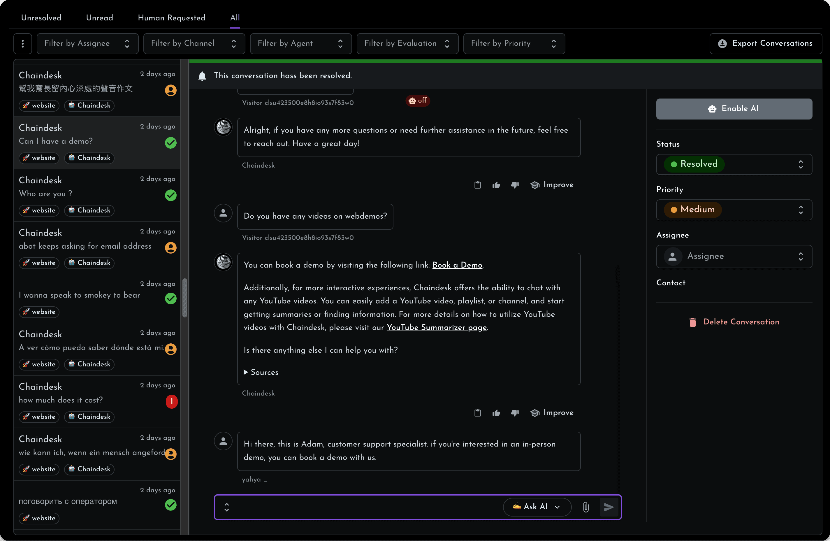 Askli dashboard
